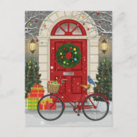 Weihnachten Rote Tür Fahrrad Urlaub Geschenke Szen