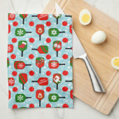 Weihnachten Rote und Grüne Pickleballs und Paddle Geschirrtuch (Viertel Falte)