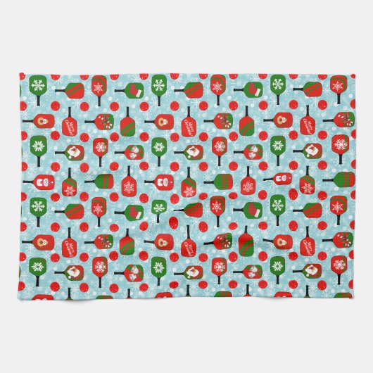 Weihnachten Rote und Grüne Pickleballs und Paddle Geschirrtuch (Horizontal)