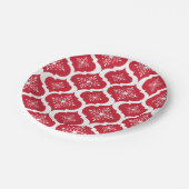 Weihnachten Rote weiße Schneeflocken Gittermuster Pappteller (Schrägansicht)