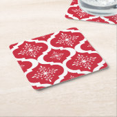 Weihnachten Rote weiße Schneeflocken Gittermuster Rechteckiger Pappuntersetzer (angewinkelt)