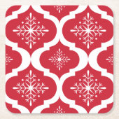Weihnachten Rote weiße Schneeflocken Gittermuster Rechteckiger Pappuntersetzer (Vorderseite)