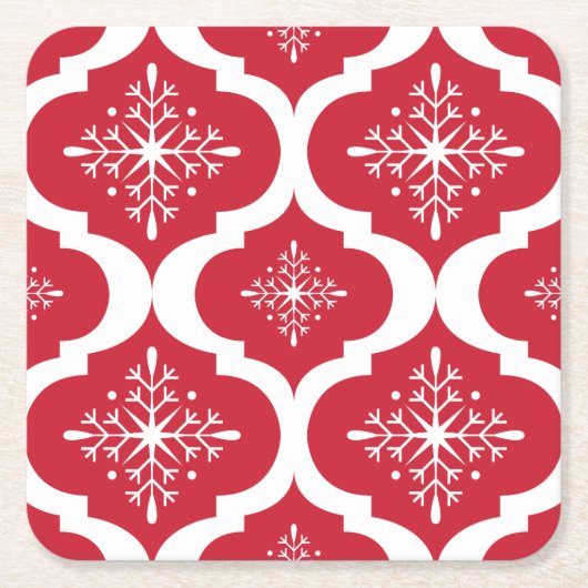 Weihnachten Rote weiße Schneeflocken Gittermuster Rechteckiger Pappuntersetzer (Vorderseite)