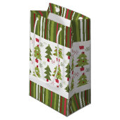 Weihnachten - Rote, weiße und grüne Bäume und Stre Kleine Geschenktüte (Vorderseite Schrägansicht)
