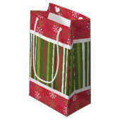Weihnachten - Rote, weiße und grüne Schneeflocken, Kleine Geschenktüte (Vorderseite Schrägansicht)