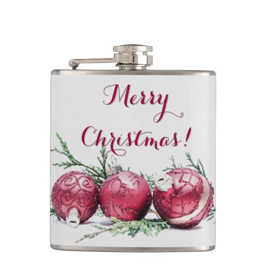 Weihnachten Roter Glitzer Ornamente Ölgemälde Flachmann (Vorderseite)