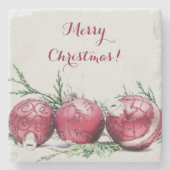 Weihnachten Roter Glitzer Ornamente Ölgemälde Steinuntersetzer (Vorderseite)