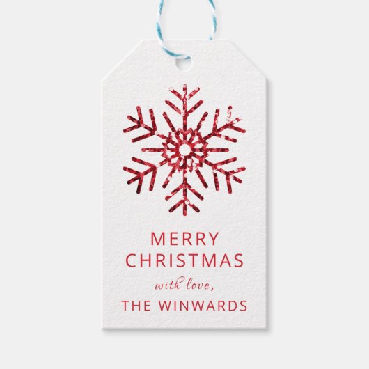 Weihnachten Roter Glitzer Schneeflocke Geschenkanhänger (Vorderseite)