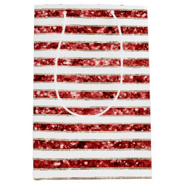 Weihnachten - Roter Glitzer Streifen Mittlere Geschenktüte