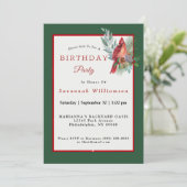 Weihnachten Roter Kardinal Grüne Geburtstag Einladung (Stehend Vorderseite)