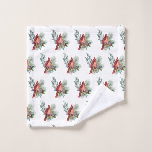 Weihnachten Roter Kardinal Grüne Wasserfarbe Badhandtuch Set (Waschlappen)