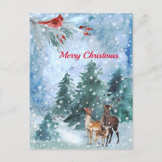 Weihnachten Roter Kardinal Hirsche Landschaft Wass (Vorderseite)