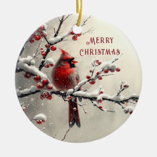Weihnachten - Roter Kardinal Keramik Ornament (Vorne)