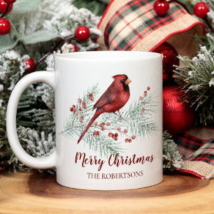 Weihnachten Roter Kardinal Winter Pinienwald Kaffeetasse