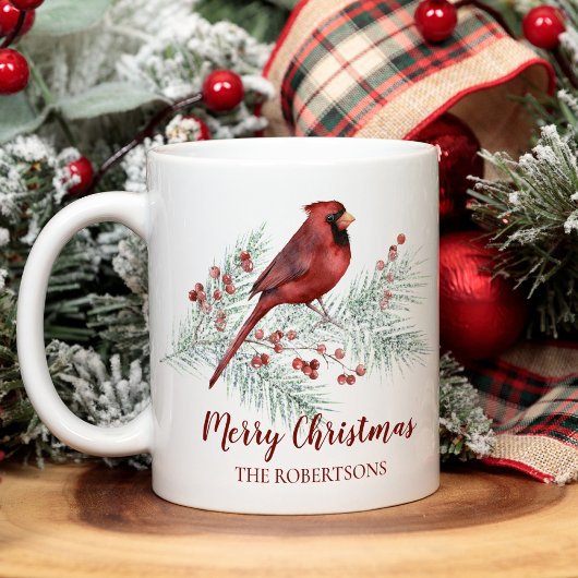Weihnachten Roter Kardinal Winter Pinienwald Kaffeetasse