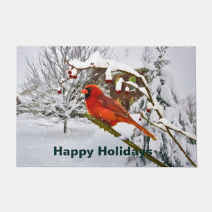 Weihnachten, roter Kardinals-Vogel und Schnee Fußmatte