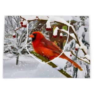Weihnachten, roter Kardinals-Vogel und Schnee Große Geschenktüte