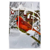 Weihnachten, roter Kardinals-Vogel und Schnee Mittlere Geschenktüte (Rückseite)