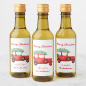 Weihnachten Roter LKW Grüner Baum Urlaub Weinetikett (Flaschen)