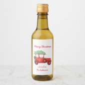 Weihnachten Roter LKW Grüner Baum Urlaub Weinetikett (Vorderseite)