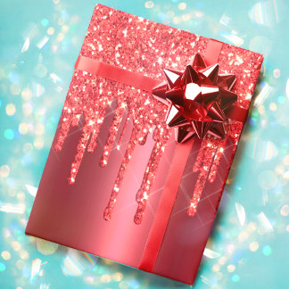 Weihnachten - Roter Metallischer Tropfen Glitzer U Geschenkpapier