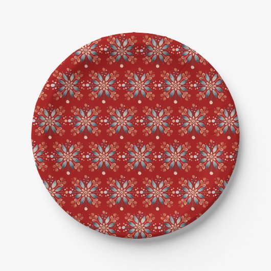 Weihnachten Roter Nordic Folk Snowflake Tuch Napki Pappteller (Vorderseite)