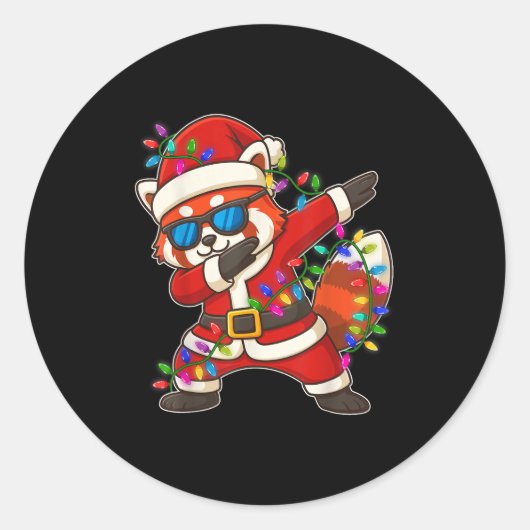 Weihnachten Roter Panda dabbying Lichter Weihnacht Runder Aufkleber (Vorderseite)