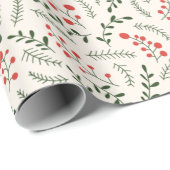 Weihnachten Roter Pinienwald Berries Niedlich Geschenkpapier (Rolleneckpunkt)