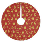 Weihnachten Roter Rentier Xmas Schneeflocke Polyester Weihnachtsbaumdecke (Vorderseite)