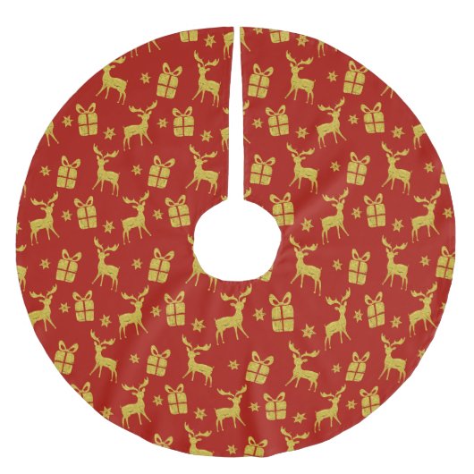 Weihnachten Roter Rentier Xmas Schneeflocke Polyester Weihnachtsbaumdecke (Vorderseite)