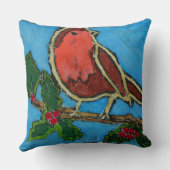 Weihnachten Roter Robin, Grüne Holly Rote Berries Kissen (Rückseite)