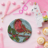 Weihnachten Roter Robin, Grüne Holly Rote Berries Pappteller (Party)