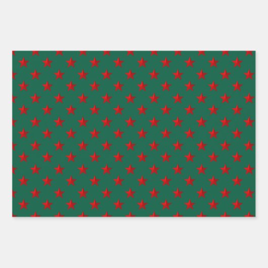 Weihnachten Roter Wald Grüne Sterne Geschenkpapier Set (Vorderseite 3)