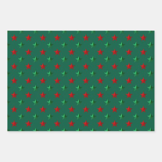 Weihnachten Roter Wald Grüne Sterne Geschenkpapier Set (Vorderseite)