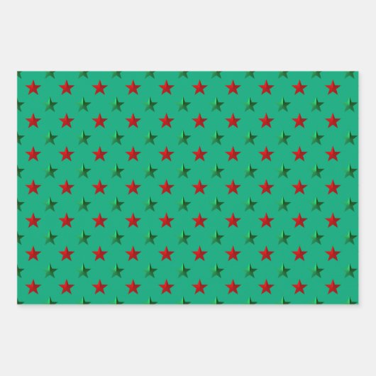 Weihnachten Roter Wald Grüne Sterne Urlaub Geschenkpapier Set (Vorderseite)
