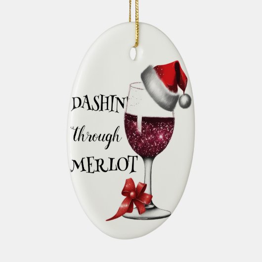 Weihnachten Roter Wein Glas mit Weihnachtsmannmütz Keramik Ornament (Rechts)