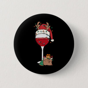 Weihnachten Roter Wein Weihnachtsmannmütze Rentier Button