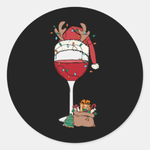 Weihnachten Roter Wein Weihnachtsmannmütze Rentier Runder Aufkleber