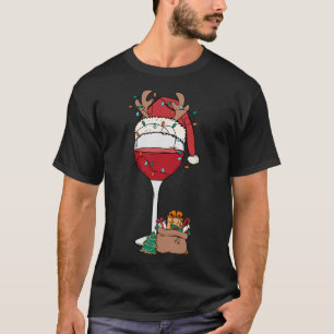 Weihnachten Roter Wein Weihnachtsmannmütze Rentier T-Shirt