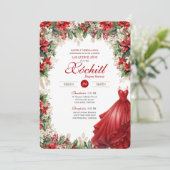 Weihnachten Roter Winter Urlaub Quinceañera Einladung (Stehend Vorderseite)