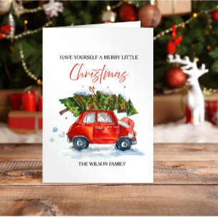 Weihnachten - Rotes Auto & Baum Karte
