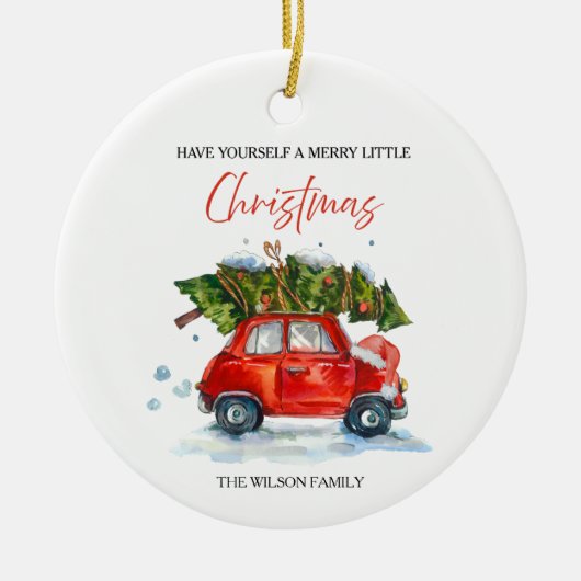 Weihnachten - Rotes Auto & Baum Keramik Ornament (Vorne)