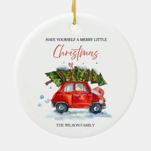 Weihnachten - Rotes Auto & Baum Keramik Ornament (Hinten)