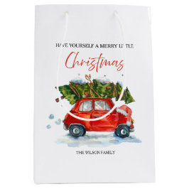 Weihnachten - Rotes Auto & Baum Mittlere Geschenktüte