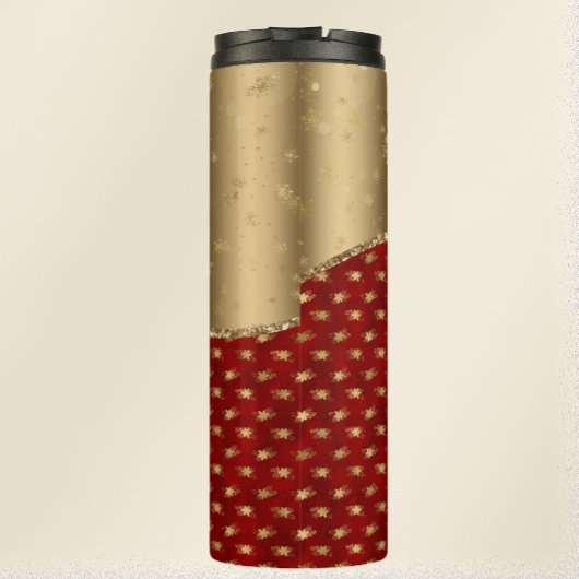 Weihnachten Rotes Blumenmuster mit goldenem Band Thermosbecher