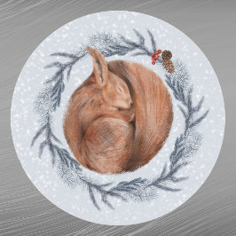 Weihnachten Rotes Eichhörnchen Kiefer Wasserfarbe Runder Aufkleber
