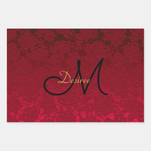 Weihnachten Rotes Gold Schwarzes Winter Monogramm Geschenkpapier Set (Vorderseite)