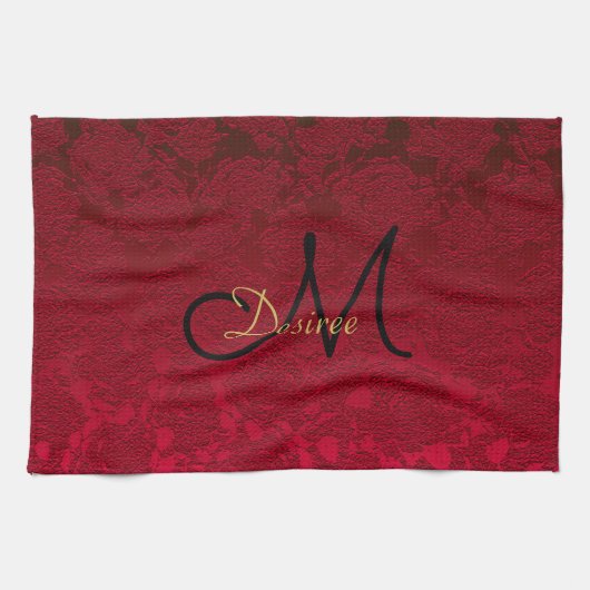 Weihnachten Rotes Gold Schwarzes Winter Monogramm Geschirrtuch (Horizontal)