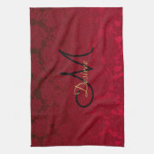Weihnachten Rotes Gold Schwarzes Winter Monogramm Geschirrtuch (Vertikal)