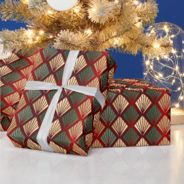 Weihnachten Rotes Grün Art Deco Geschenkpapier